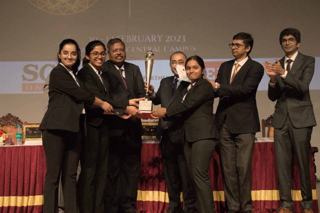Ms. Suha, Ms. Poorna Shree, and Ms.Bhavani Balaji won the Runners' Up Award at the13th National Moot Court Competition conducted by School of Law, Christ (Deemed to be) University.