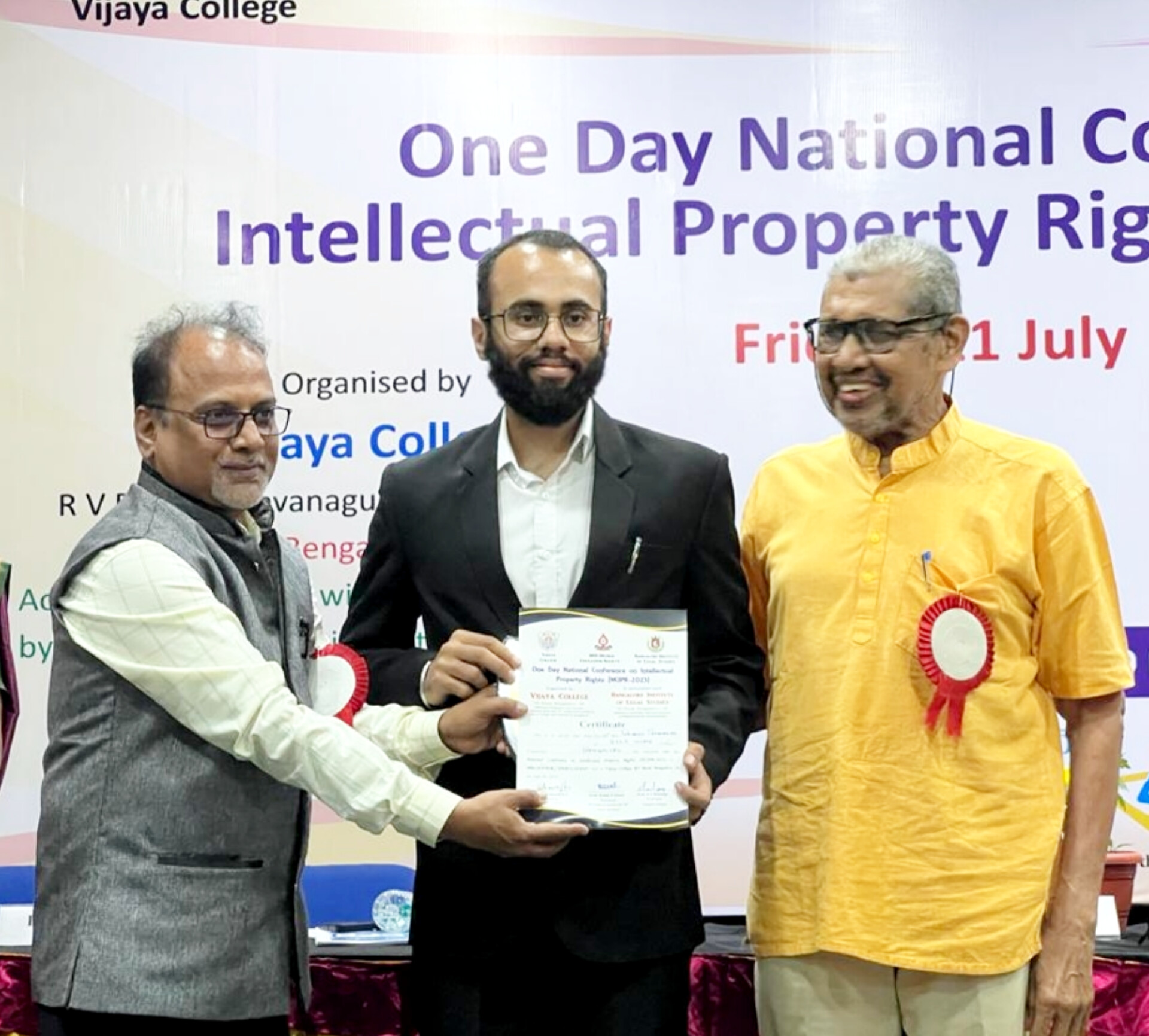 "Mr. Pranesh Prabhakar, 3rd year received Best Paper Presenter award at the One Day National Conference on Intellectual Property Rights held on July 21st 2023"